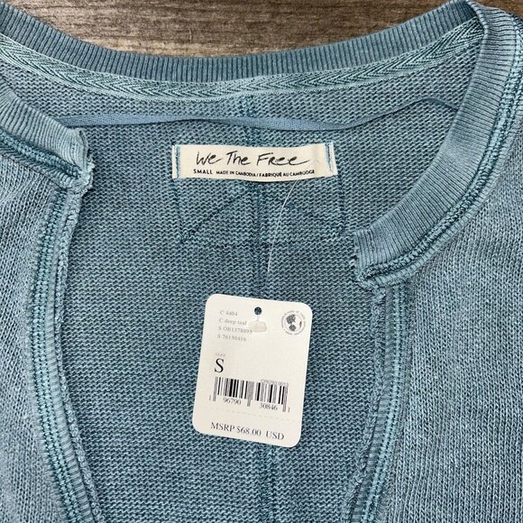 NWT We The Free People Anyway Surplice Sweater Top Women Size Small Deep Teal - Picture 3 of 6
